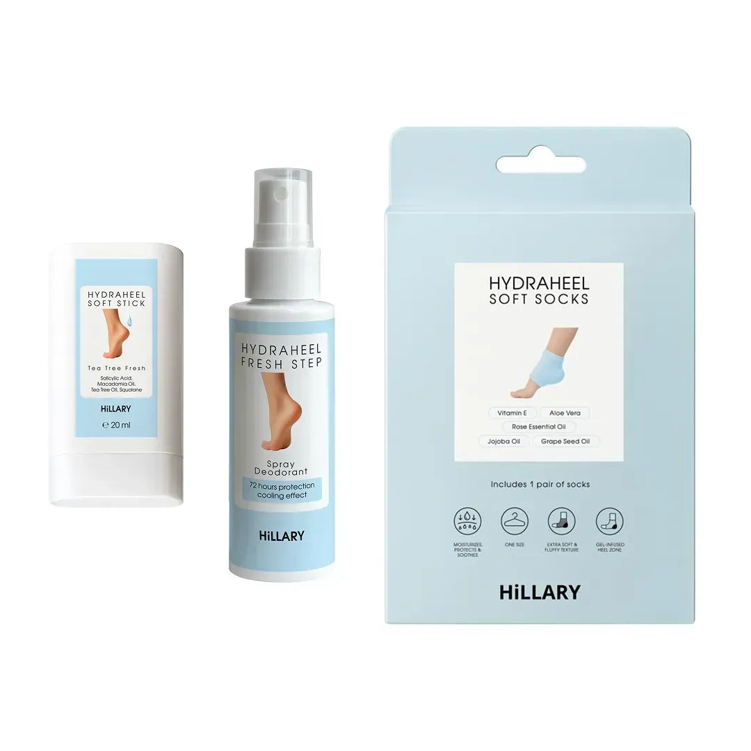 Zestaw przeciw pękającym piętom, suchości i nieprzyjemnemu zapachowi Hillary HydraHeel Repair & Odor Control