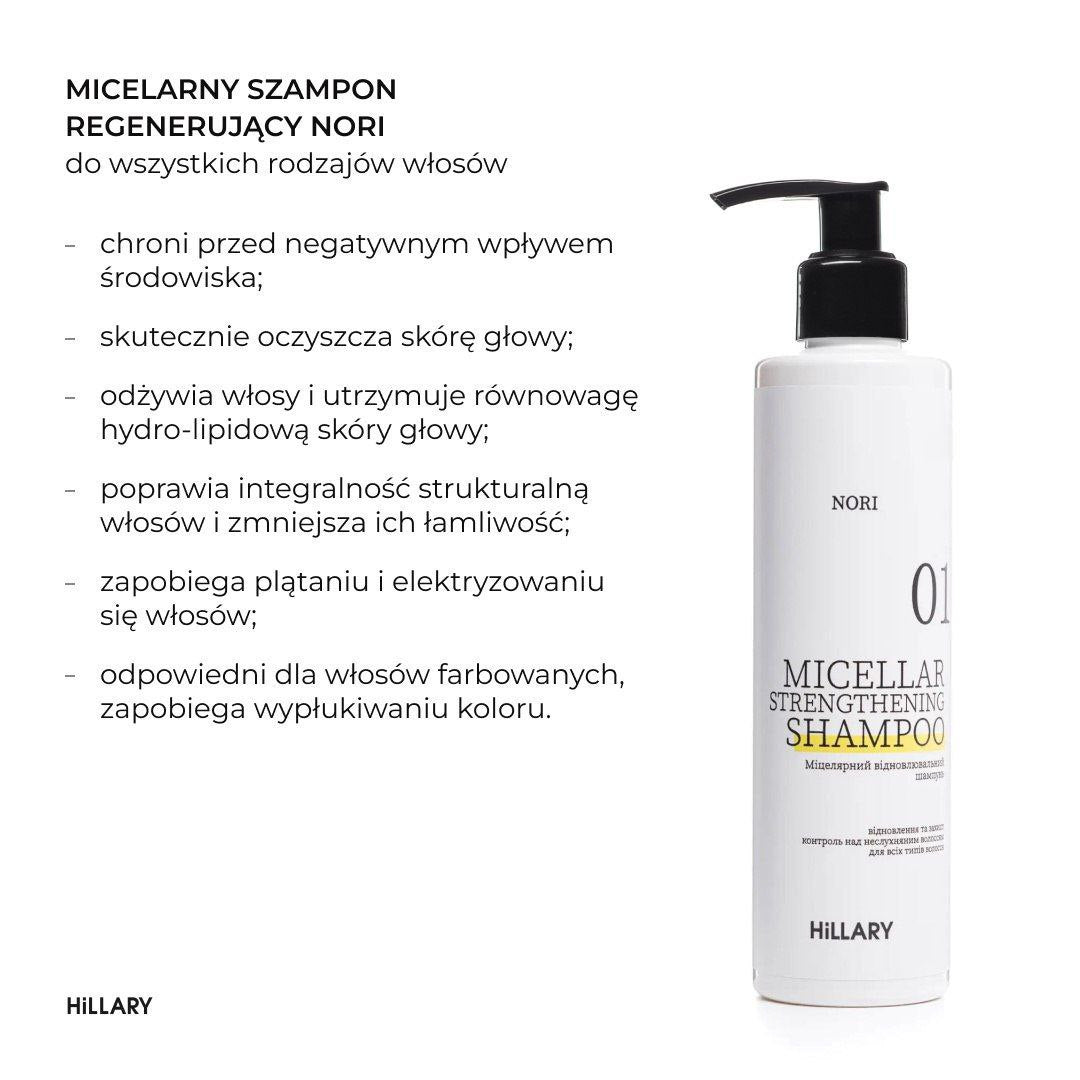 Szampon micelarny wzmacniający Norі Hillary Nori Micellar Strengthening Shampoo, 250ml