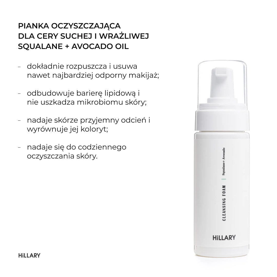 Pianka oczyszczająca do skóry suchej i wrażliwej Hillary Cleansing Foam Squalane + Avocado Oil, 150 ml