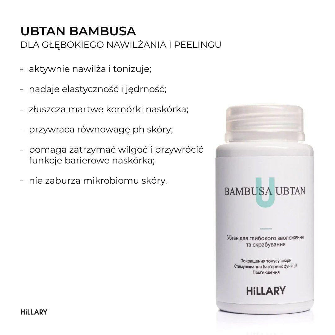 Ubtan głęboko nawilżający i peelingujący Hillary BAMBUSA UBTAN, 100 g + Serum hialuronowe Hillary Smart Hyaluronic, 30 ml