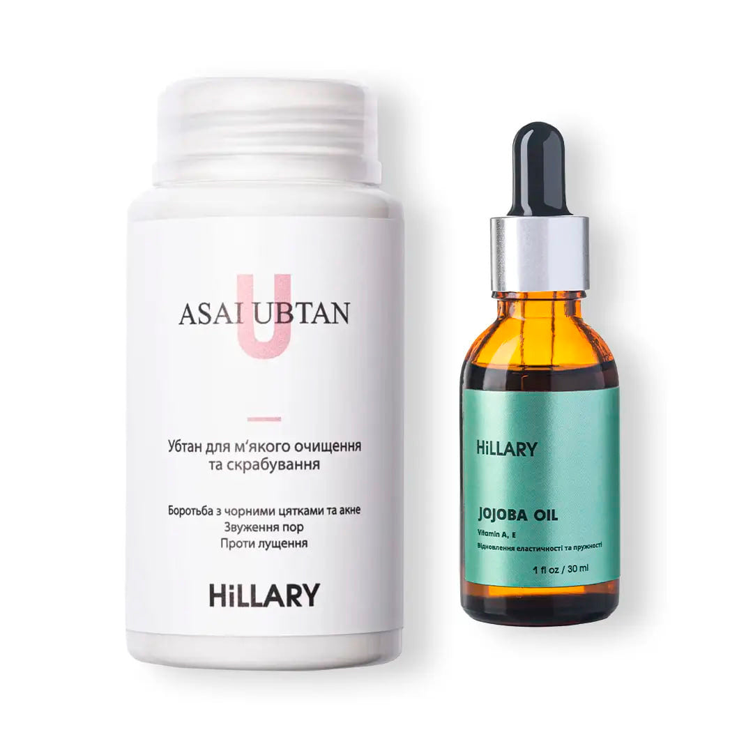 Hillary ASAI UBTAN do oczyszczania i peelingu, 100 ml + Naturalny olejek jojoba do twarzy i włosów Hillary JOJOBA OIL, 30 ml