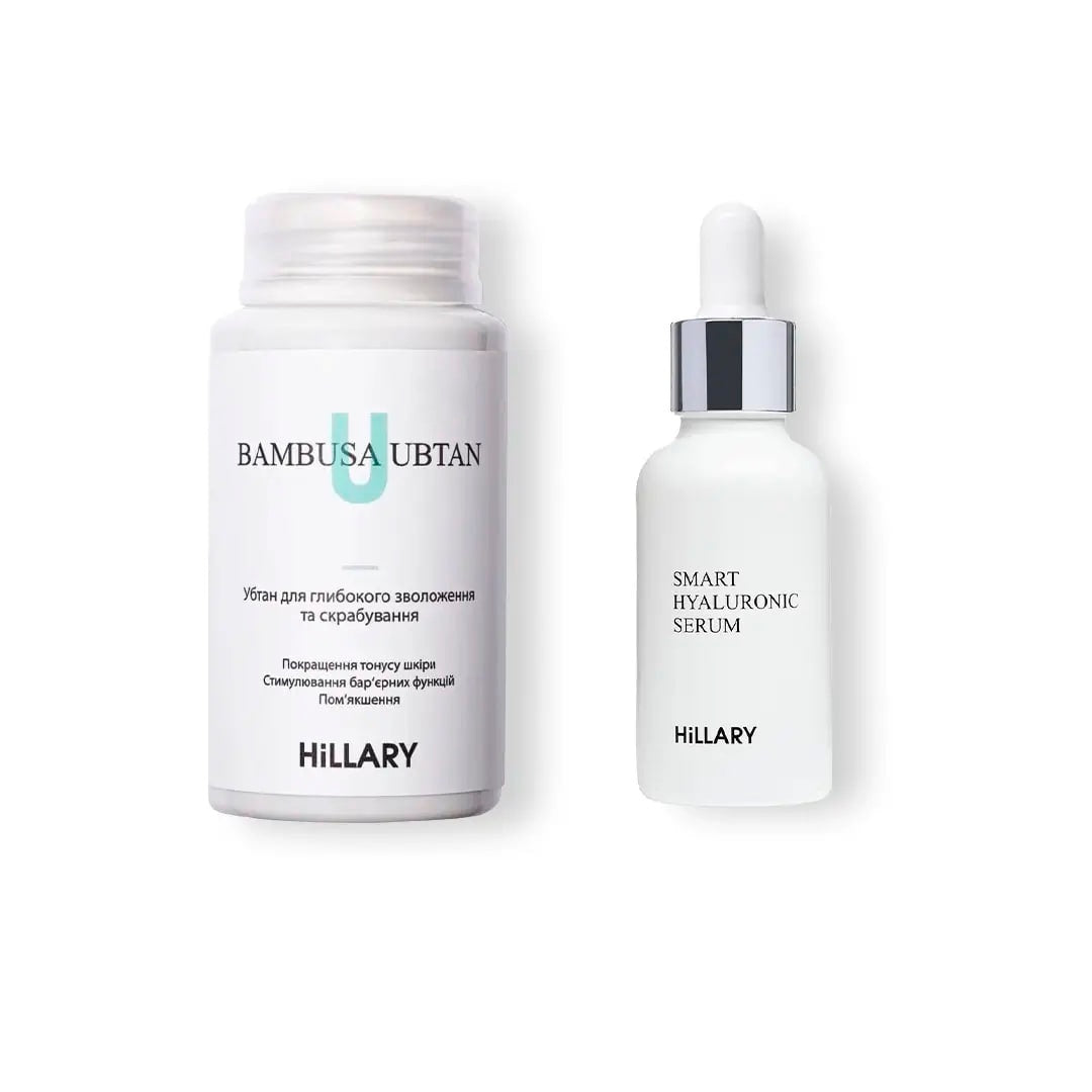 Ubtan głęboko nawilżający i peelingujący Hillary BAMBUSA UBTAN, 100 g + Serum hialuronowe Hillary Smart Hyaluronic, 30 ml