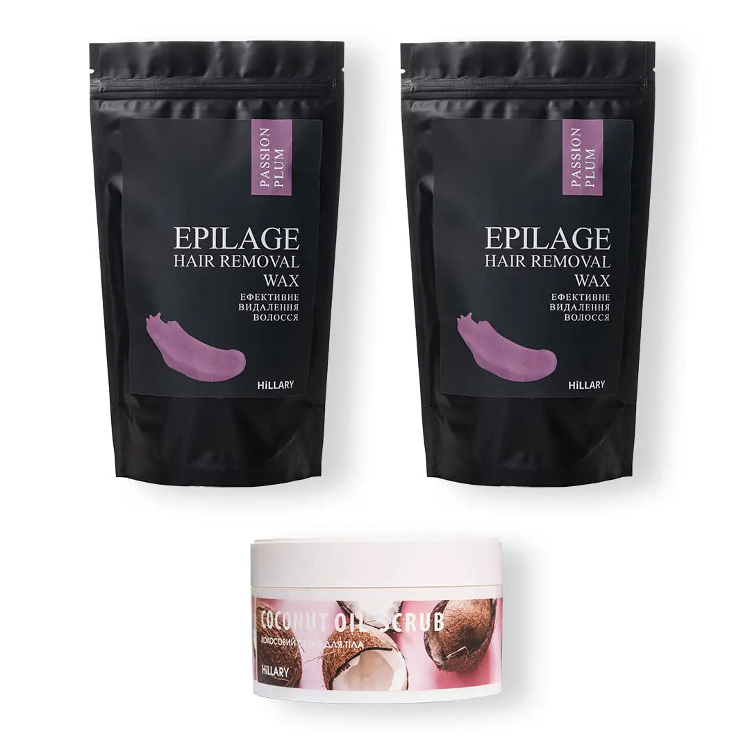 Zestaw granulek do depilacji Passion Plum + Peeling do ciała Coconut Oil Scrub